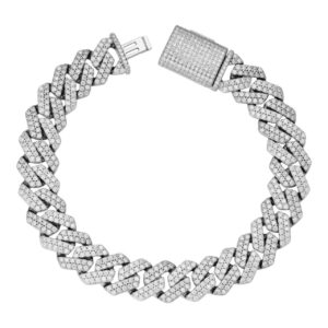 925 Sterling Silver Flat Edged Moissanite Cuban Bracelet