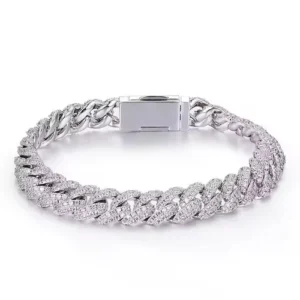 925 Sterling Silver Round Moissanite Cuban Bracelet