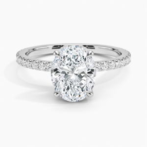 14K White Gold Oval Engagement Ring With Diamond Band