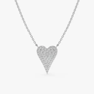 14K White Gold Pave Diamond Heart Necklace