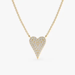 14K Yellow Gold Pave Diamond Heart Necklace