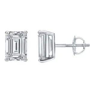 14K White Gold Emerald Cut Diamond Stud Earrings