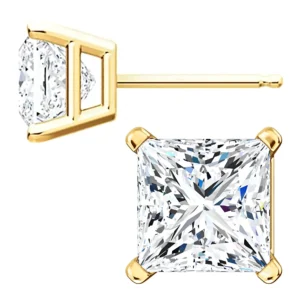 10K Yellow Gold CZ 7MM Princess Cut Stud Earrings