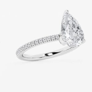 14K White Gold Pear Shape Diamond Engagement Ring with Diamond Band