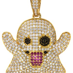 10K Yellow Gold Diamond Ghost Emoji Pendant