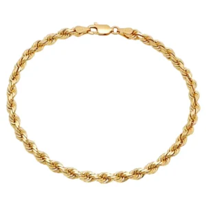 10K Yellow Gold 4MM Diamond Cut Rope Bracelet