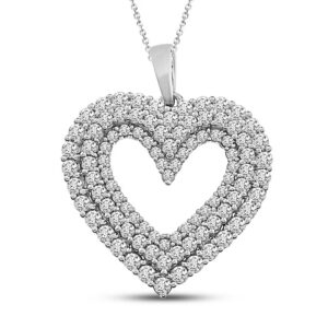 10K White Gold Triple Row Diamond Heart Necklace