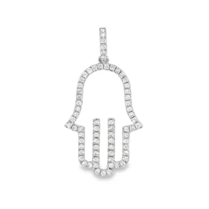 10K White Gold Open Diamond Hamsa